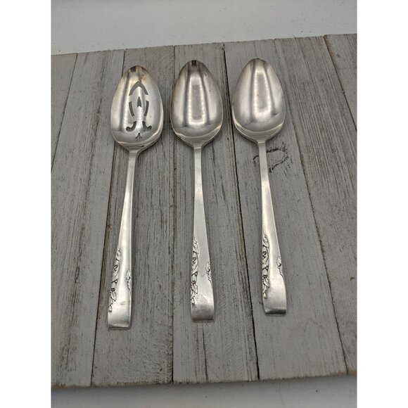 Vintage 1881 Rogers Proposal Silverplate Flatware Set of 3 Serving Spoons Pierce - Picture 1 of 8